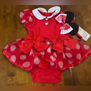 NWT Disney Park Minnie Mouse RED Baby Bodysuit Costume & 3D Ears Headband SET
